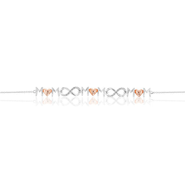 Rose Gold Plated Sterling Silver Diamond Mum Infinity Heart Bracelet 16-20cm