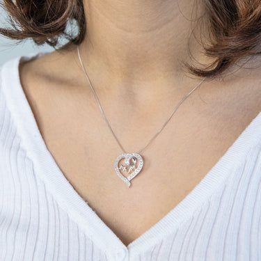 Sterling Silver Cubic Zirconia Heart Mum Pendant