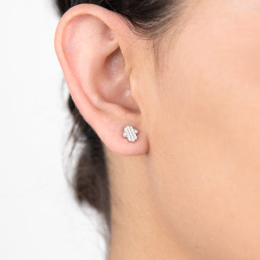 Sterling Silver Cubic Zirconia Hamsa Stud Earrings