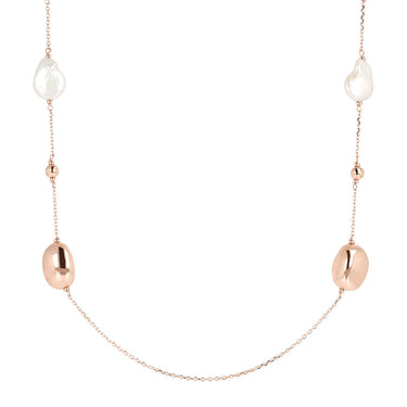 Bronzallure Maxima Rose Gold Plated Baroque White Pearl 91cm Chain