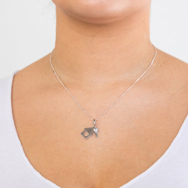 Sterling Silver Cubic Zirconia Home And Key Brother Sister Pendant