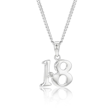 Silver Pendant Number 18 set with Diamond