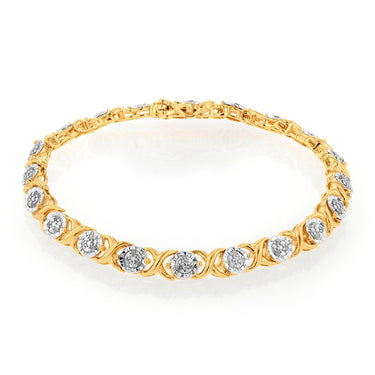 Gold Plated Sterling Silver 1/4 Carat Fancy Diamond 18cm Hugs and Kisses Bracelet