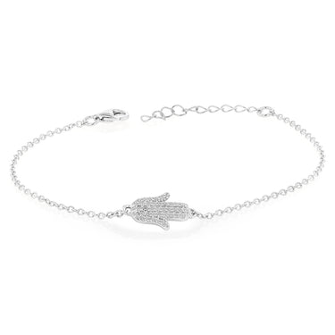 Sterling Silver Cubic Zirconia Hamsa 16+3cm Bracelet