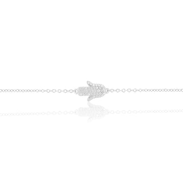 Sterling Silver Cubic Zirconia Hamsa 16+3cm Bracelet