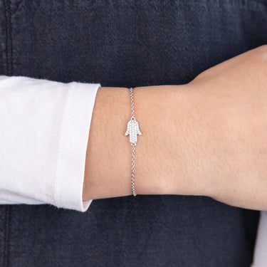 Sterling Silver Cubic Zirconia Hamsa 16+3cm Bracelet