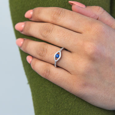 Sterling Silver Cubic Zirconia Evil Eye Ring