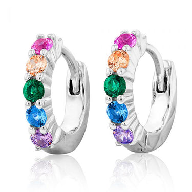 Sterling Silver Rainbow Multicolour Cubic Zirconia Hoop Earrings