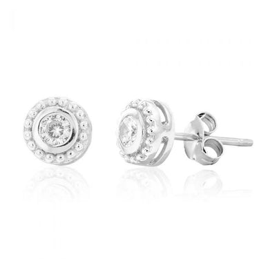 Sterling Silver Rhodium Plated White Cubic Zirconia Halo Stud Earrings