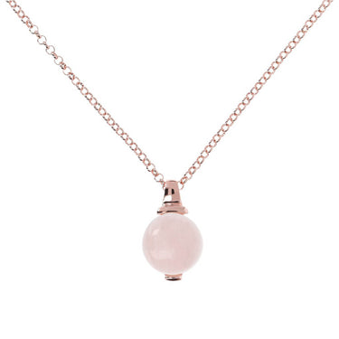 Bronzallure Alba Rose Gold Plated Sterling Silver Rose Quartz 14mm Pendant On Chain