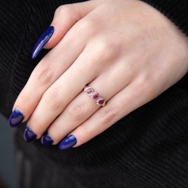 Sterling Silver 0.60ct Natural Ruby 4x3mm Trilogy Ring