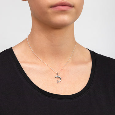 Sterling Silver Cubic Zirconia On Dolphin Charm Pendant