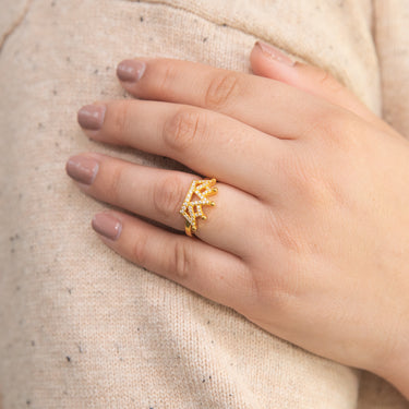 Gold Plated Sterling Silver Cubic Zirconia On Crown Ring
