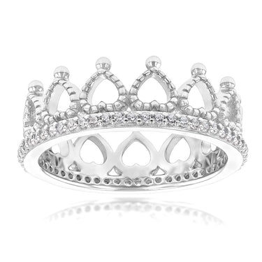 Sterling Silver Cubic Zirconia On Crown Ring