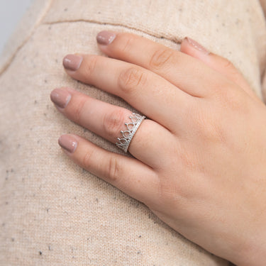 Sterling Silver Cubic Zirconia On Crown Ring