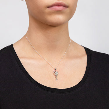 Sterling Silver Ancient Pattern Key With Snake Pendant
