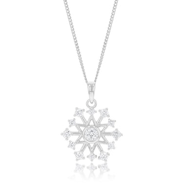 Sterling Silver Cubic Zirconia On Snowflake Pendant