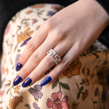 Sterling Silver Cubic Zirconia Greek Key Ring