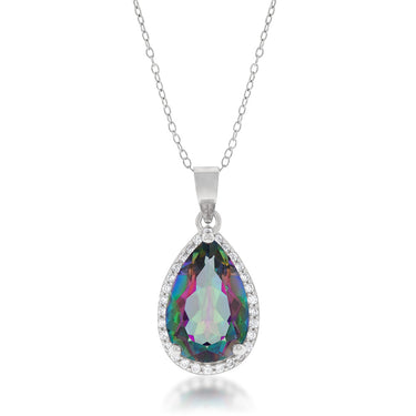 Sterling Silver Mystic Topa and Zirconia Pear Pendant on Chain