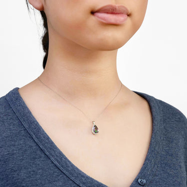 Sterling Silver Mystic Topa and Zirconia Pear Pendant on Chain