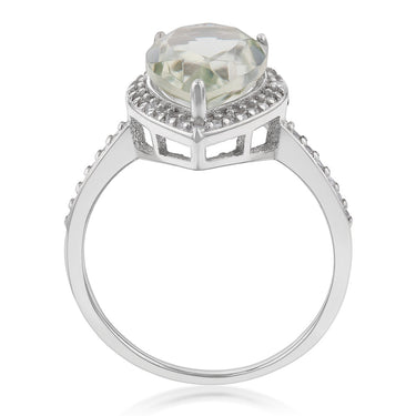 Sterling Silver Green Amethyst and Zirconia Pear Ring