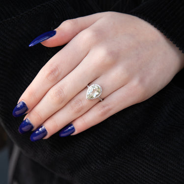 Sterling Silver Green Amethyst and Zirconia Pear Ring