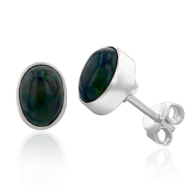 Sterling Silver 5x7mm Natural Solid Opal Oval Studs