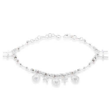 Sterling Silver Cross And Medallion Charm 19cm Bracelet