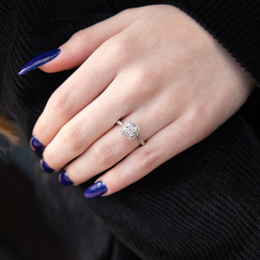 Silver 0.10 Carat Diamond Cushion Cluster Ring