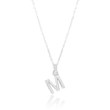 Sterling Silver Initial Letter "M" Pendant On 45cm Chain