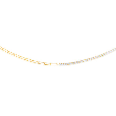 Yellow Gold Plated Sterling Silver CZ String And Paperclip Half N Half 45cm Chain