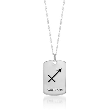 Sterling Silver Dog Tag With Sagittarius Zodiac/Star Sign Pendant