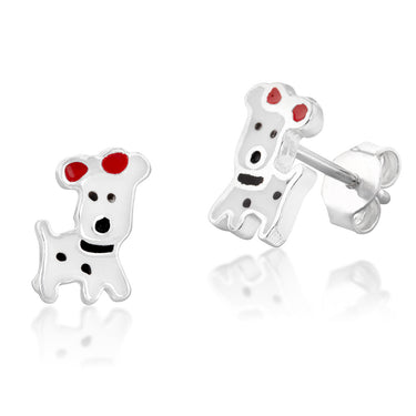 Sterling Silver Small Dog With Ribbon Stud Earrings