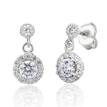 Sterling Silver Cubic Zirconia Round Halo Stud Earrings