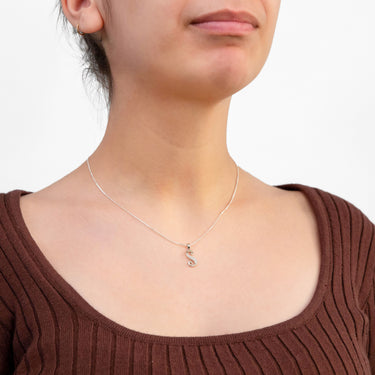 Sterling Silver Rhodium Plated Script "S" Initial Pendant