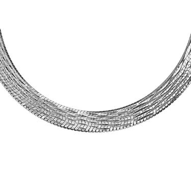 Sterling Silver Rhodium Plated Diamond Cut Strata Hbone 43cm Chain