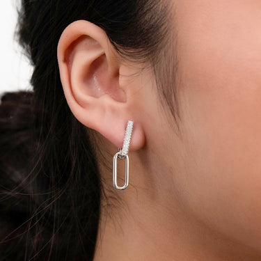 Sterling Silver Pave Link Cubic Zirconia Drop Earrings