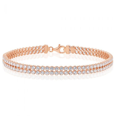 Sterling Silver Rose Gold Plated Two Row Cubic Zirconia Tennis 19cm Bracelet