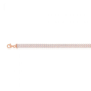 Sterling Silver Rose Gold Plated Two Row Cubic Zirconia Tennis 19cm Bracelet