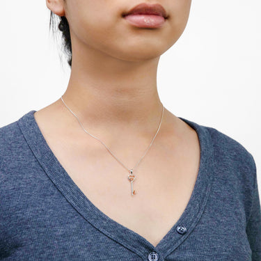 Sterling Silver Rose Gold Plated Cubic Zirconia Heart Key Pendant