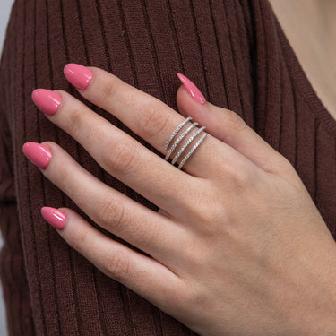 Sterling Silver Rhodium Plated White Cubic Zirconia Spiral Ring