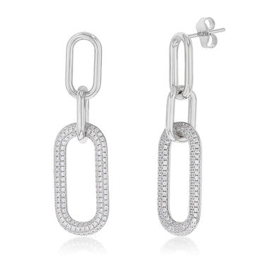 Sterling Silver Rhodium Plated Cubic Zirconia On Links Drop Earrings