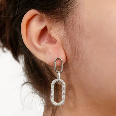 Sterling Silver Rhodium Plated Cubic Zirconia On Links Drop Earrings