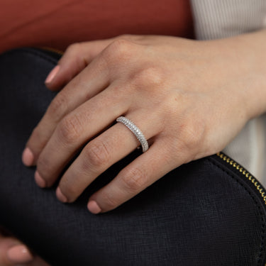 Sterling Silver Rhodium Plated Cubic Zirconia Pattern On Fancy Ring