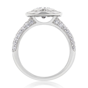 Sterling Silver Rhodium Plated Cubic Zirconia On Fancy Round Ring