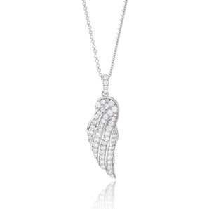 Sterling Silver Rhodium Plated Cubic Zirconia On Angel Wings Pendant On 40+5cm Chain