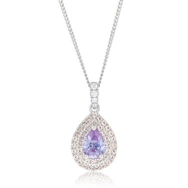 Sterling Silver Rhodium Plated Champagne/Lavender Cubic Zirconia Tear Drop Pendant