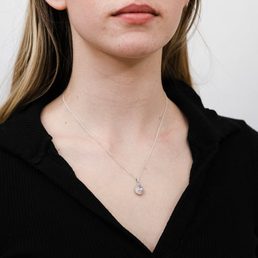 Sterling Silver Rhodium Plated Champagne/Lavender Cubic Zirconia Tear Drop Pendant