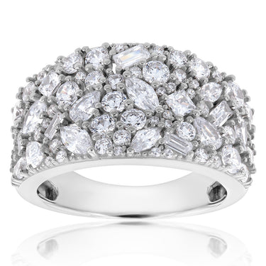 Sterling Silver Rhodium Plated Fancy Broad Ring