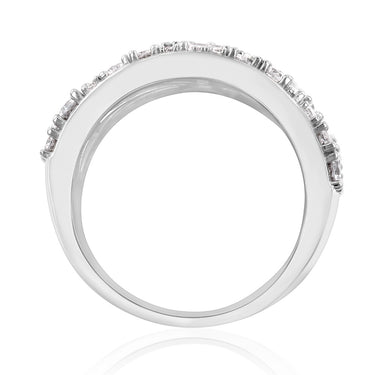 Sterling Silver Rhodium Plated Fancy Broad Ring